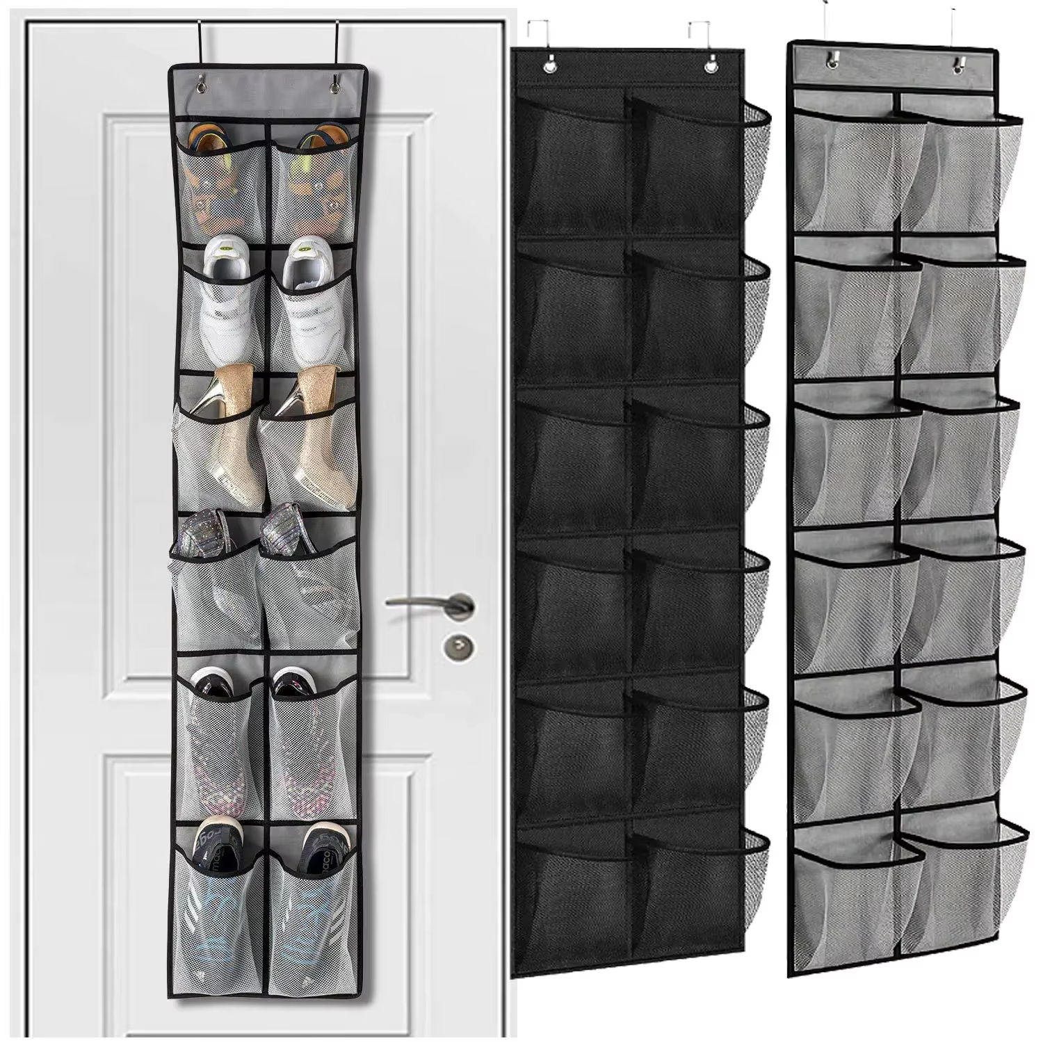 Étagère à chaussures suspendue, organisateur de chaussures sur la porte, grandes poches en maille respirante, organisateur de pantoufles, rangement de chaussures, 12/14