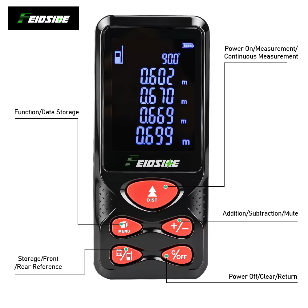 Télémètre laser rouge FEIDISDE 80M/120M avec fonction de mesure d'angle