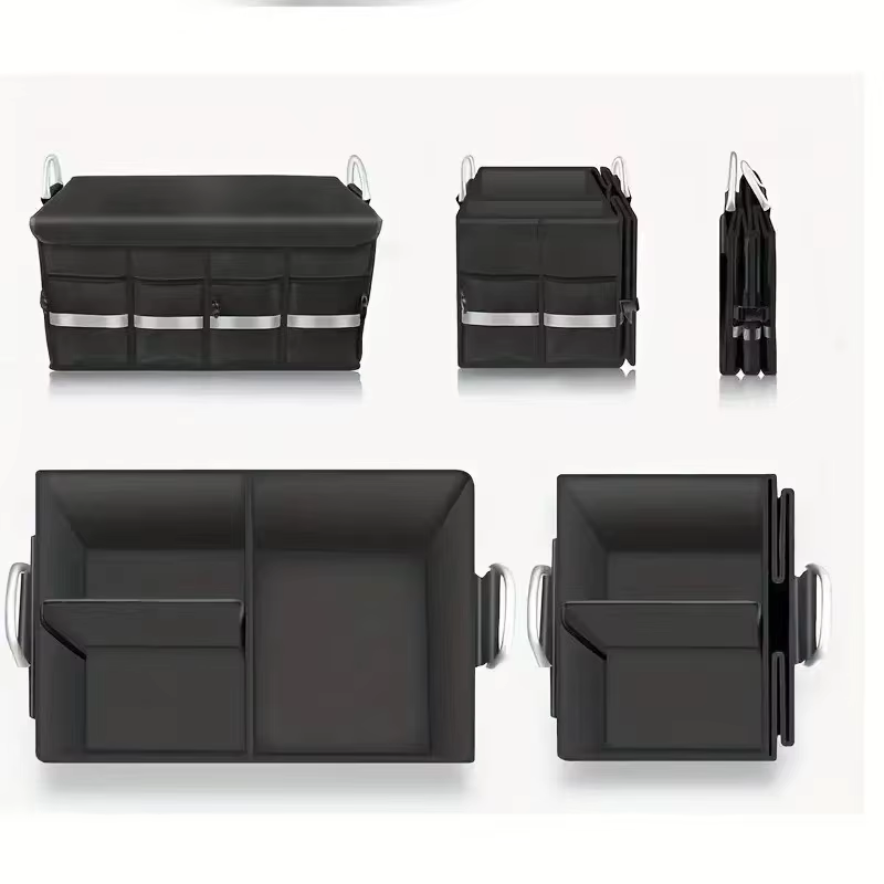 Boîte de rangement pour coffre de voiture, pratique, imperméable, antidérapante, pliable, avec poignée en aluminium et bande réfléchissante