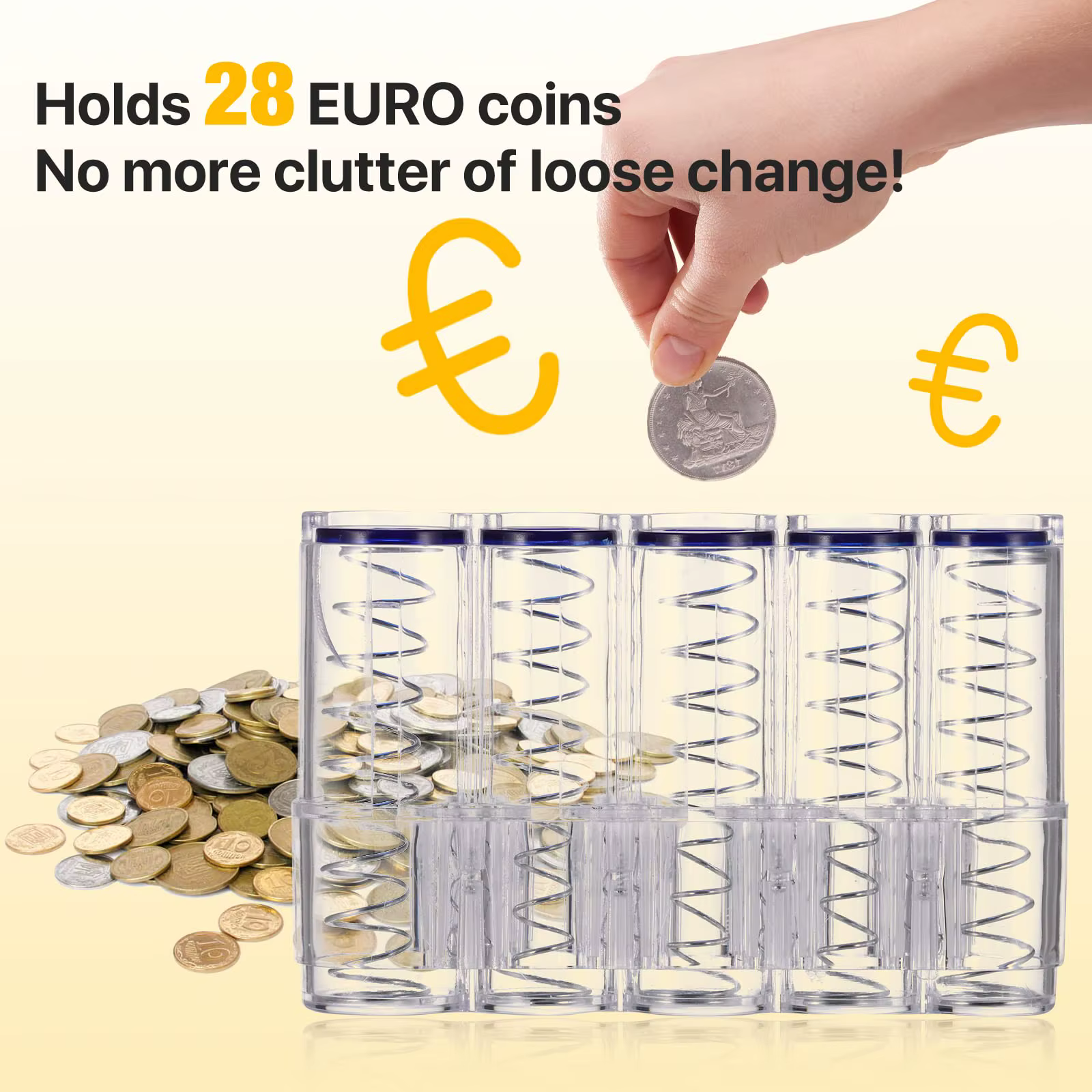 Boîte à monnaie Euro portable et transparente