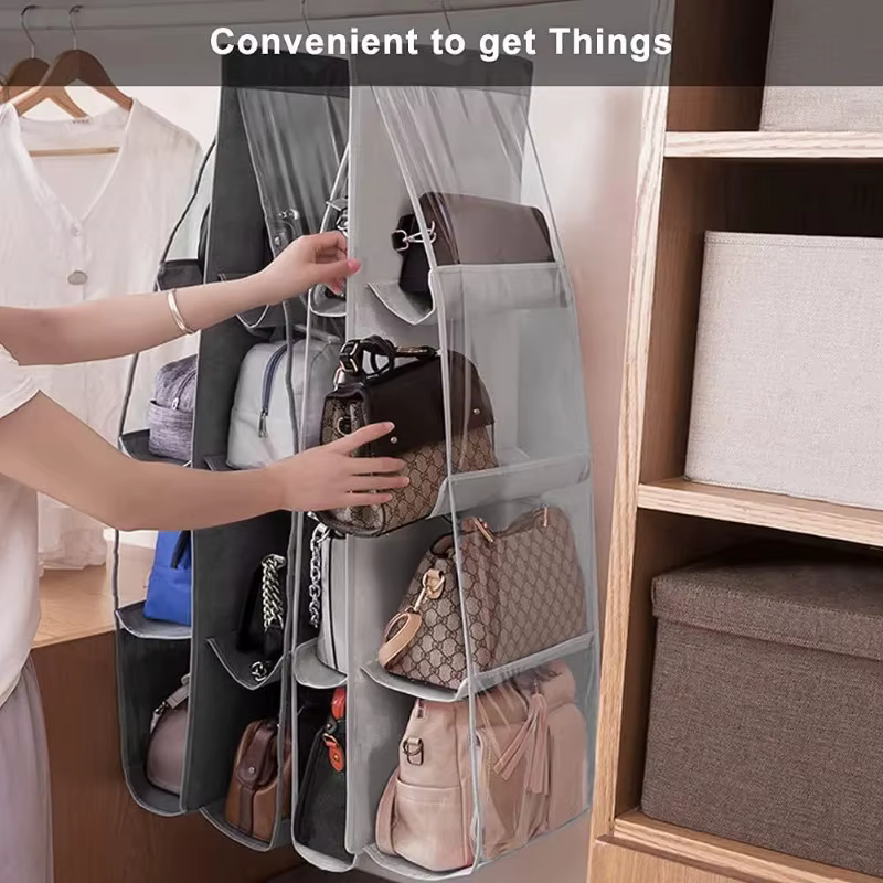 Hanging Handbag Storage Organizer Double-Sided Multi-Layer Dust Proof Bag Holder Wardrobe Hanging Storage Accessory