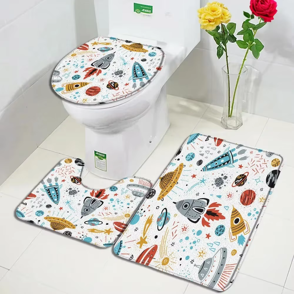 Ensemble de polymères de bain de dinosaure de dessin animé, animaux amusants, plante tropicale, AMP, arbre quantique, tapis pour enfants, décor à la maison, couverture de sol de toilette