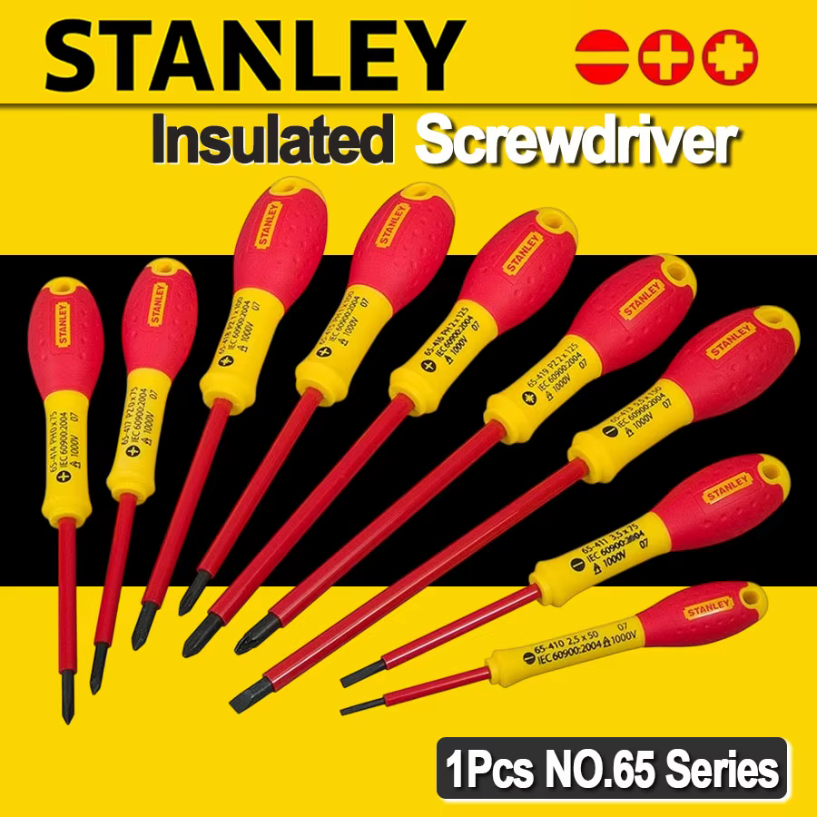 Tournevis isolé Stanley 1 pièces 1000V VDE avec poignée bicolore pour vis Phillips et à fente outils à main série NO.65
