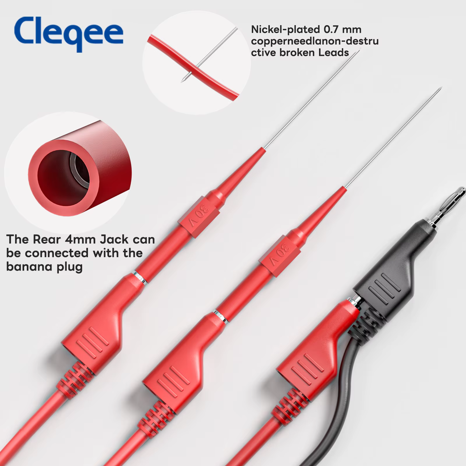 Cleqee CKT008 Kit de fils de Test pinces crocodile câble électrique fiche banane 4mm vers