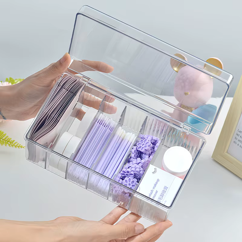 Boîte de rangement de cils avec couvercle, outil d'organisation de cosmétiques de bureau, support de boîtier Transparent en acrylique exclusivement pour les fournitures de maquillage