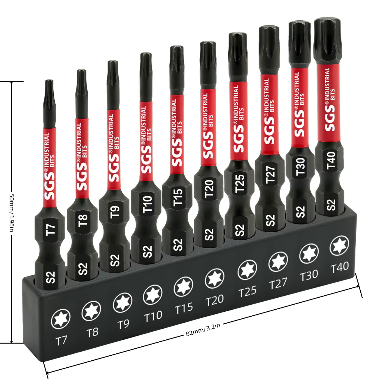 Jeu de 10 embouts de tournevis Torx antidérapants magnétiques solides et creux de 50 mm