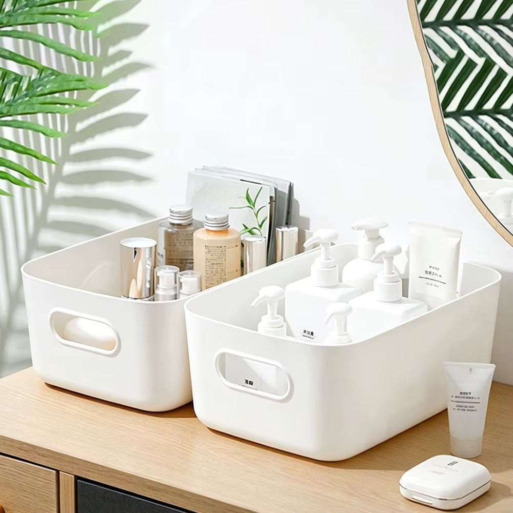 Boîte de rangement en plastique avec poignées, organiseur de bureau, panier de rangement multifonction pour jouets et articles divers, conteneur d'organisation pour la maison et le bureau