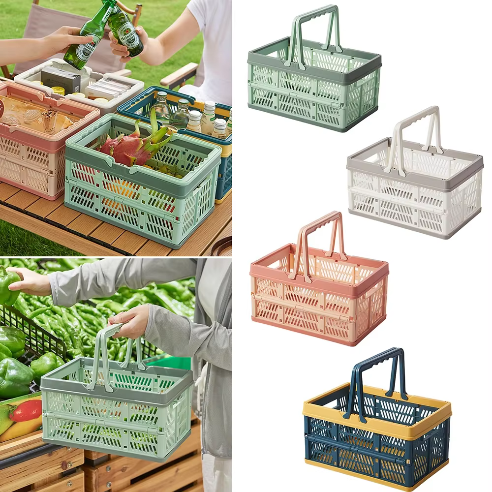 Caisse de rangement pliable en plastique avec poignées