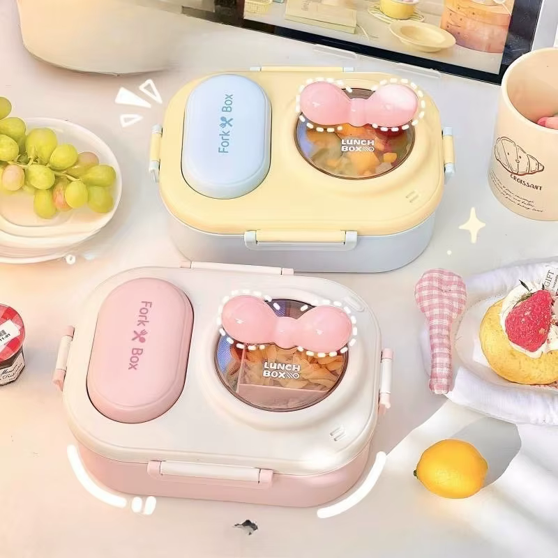 Boîte à Bento à imprimé cœur pour femmes et adolescents – Récipient à déjeuner portable de style macaron