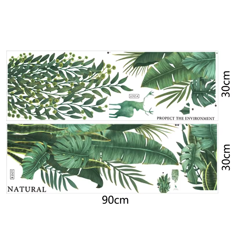 Feuilles vertes Stickers muraux pour la maison salon décoratif vinyle Sticker plantes tropicales bricolage enfant porte peintures murales papier peint