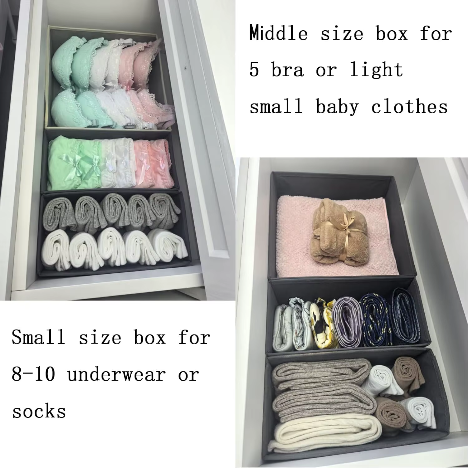 Ensemble de 4 organiseurs de tiroirs - Bacs de rangement en tissu pour vêtements, sous-vêtements, chaussettes et soutiens-gorge - Diviseurs de commode de 11 pouces pour placard de chambre