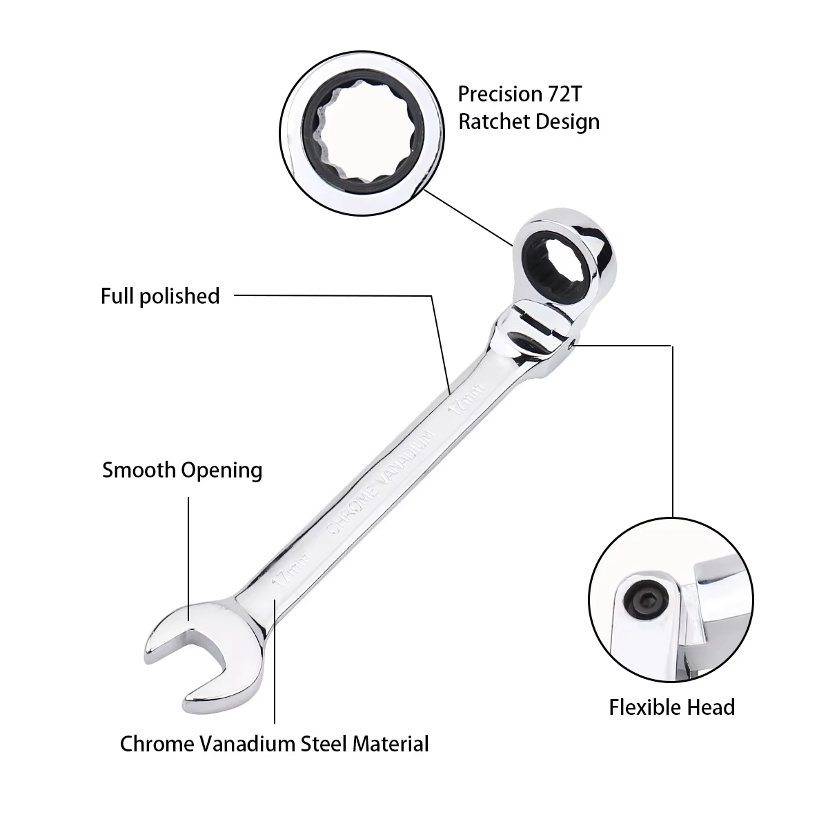 Clé à cliquet à tête mobile de 6 à 24mm