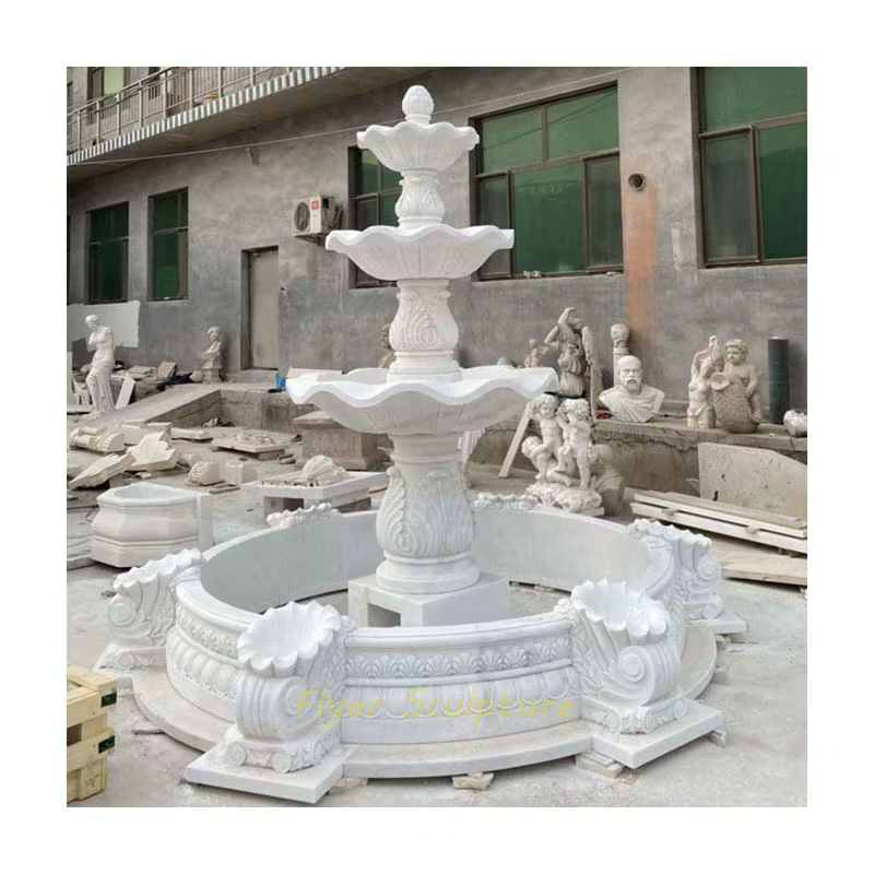Fontaine en marbre blanc sculptée à la main, décoration de jardin extérieure personnalisée, marbre naturel classique