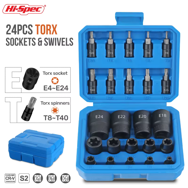 Jeu de douilles Torx et E-Torx 24 pièces