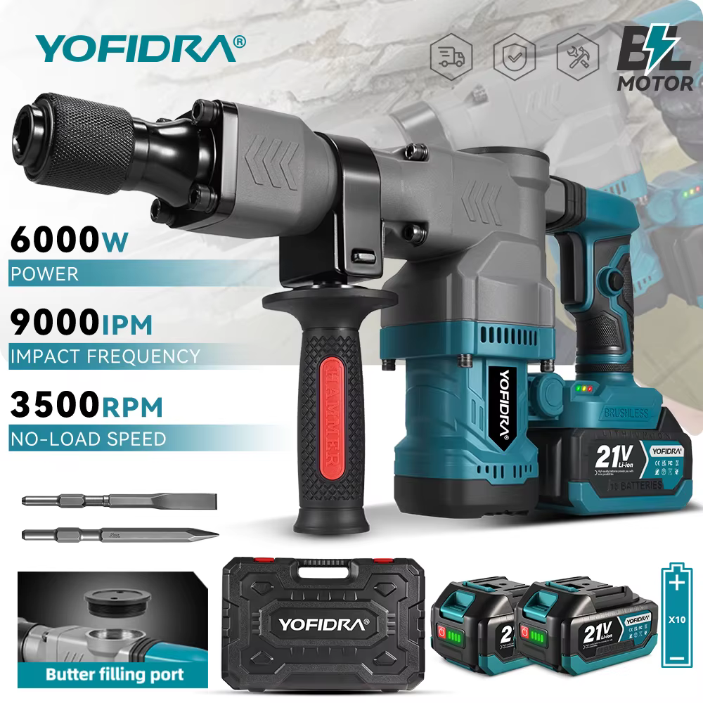 Marteau de démolition électrique sans fil YOFIDRA 6000W