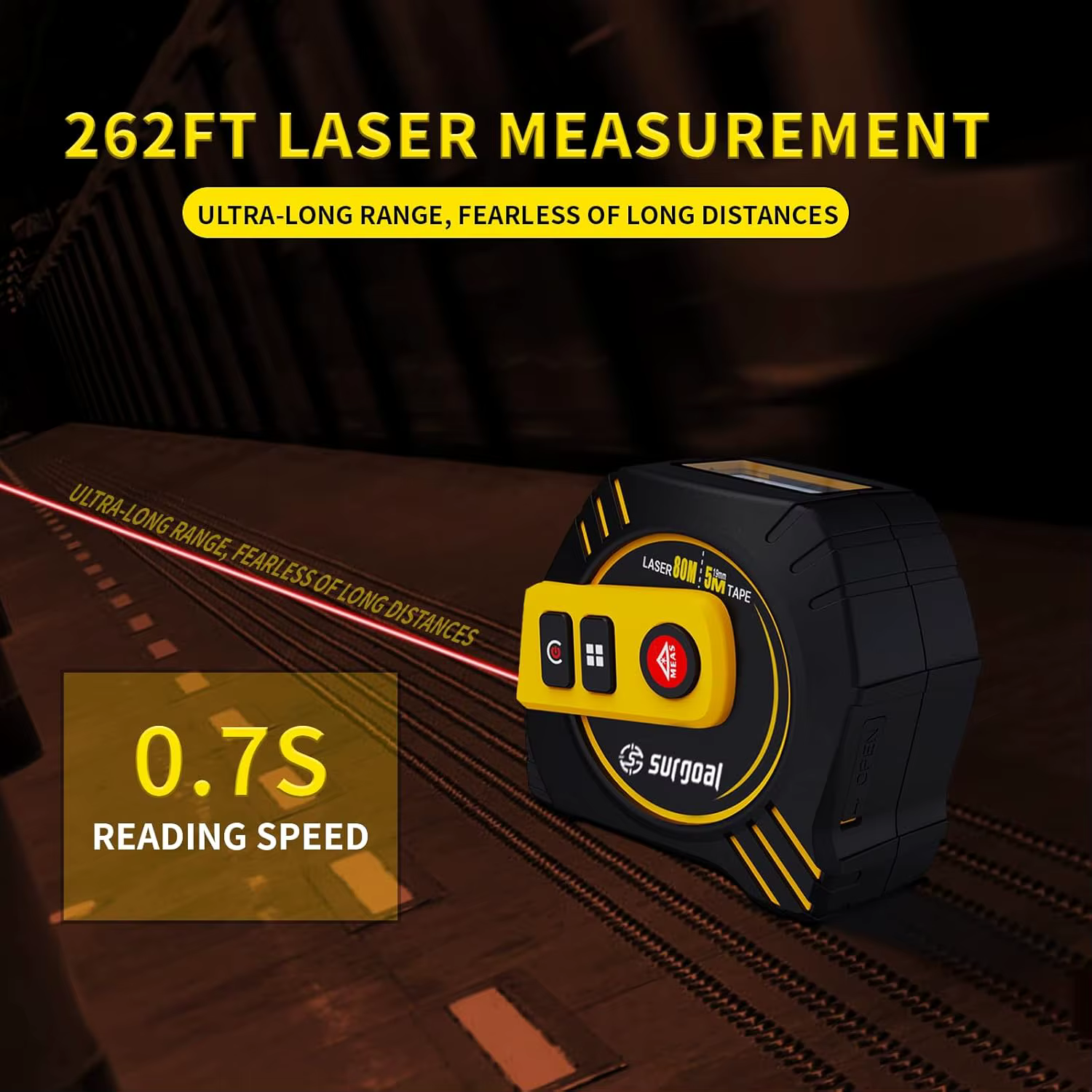 Télémètre laser 2 en 1 80m + ruban à mesurer 5m multifonctionnel rechargeable