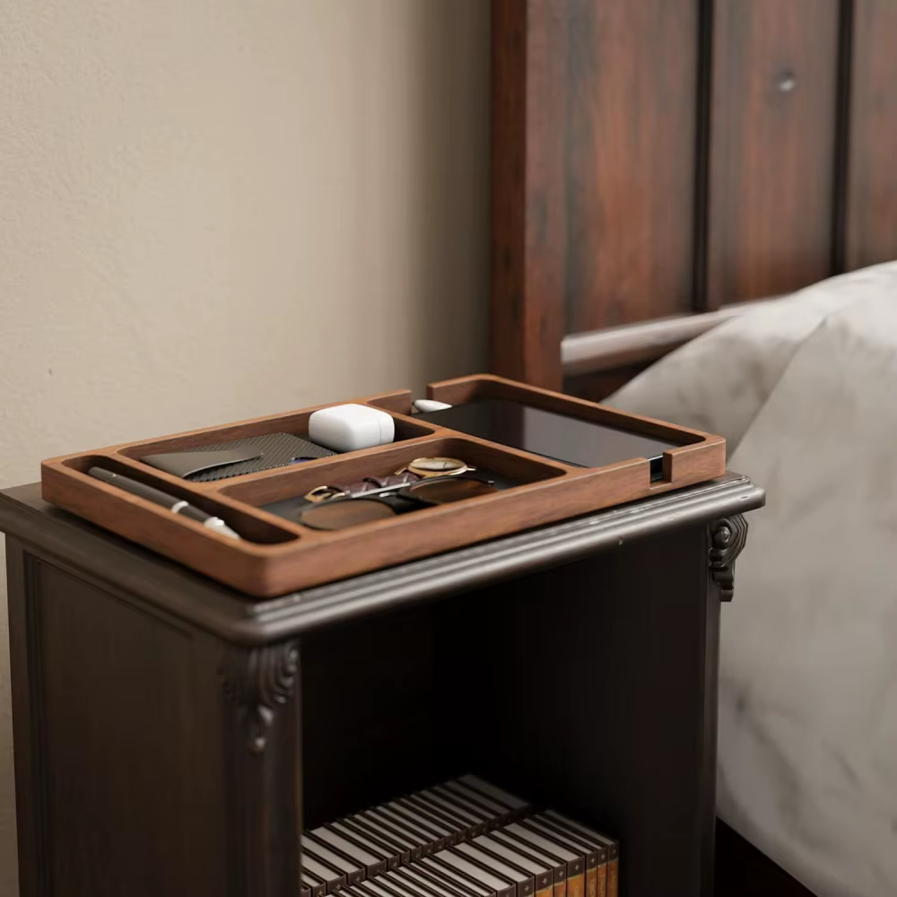 Boîte d'organisation de rangement de bureau en bois avec compartiments pour lunettes