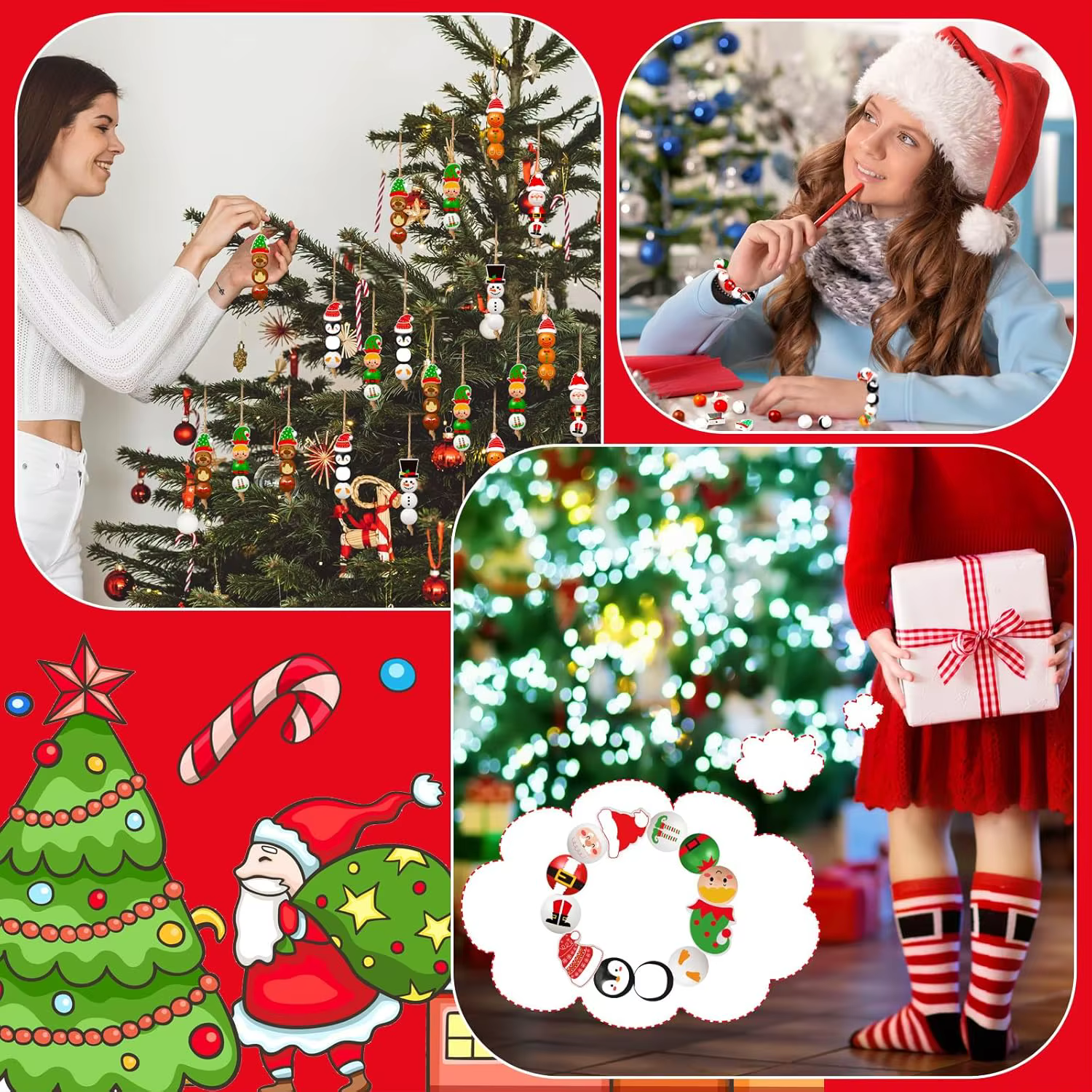 Ensemble de perles en bois sur le thème de noël
