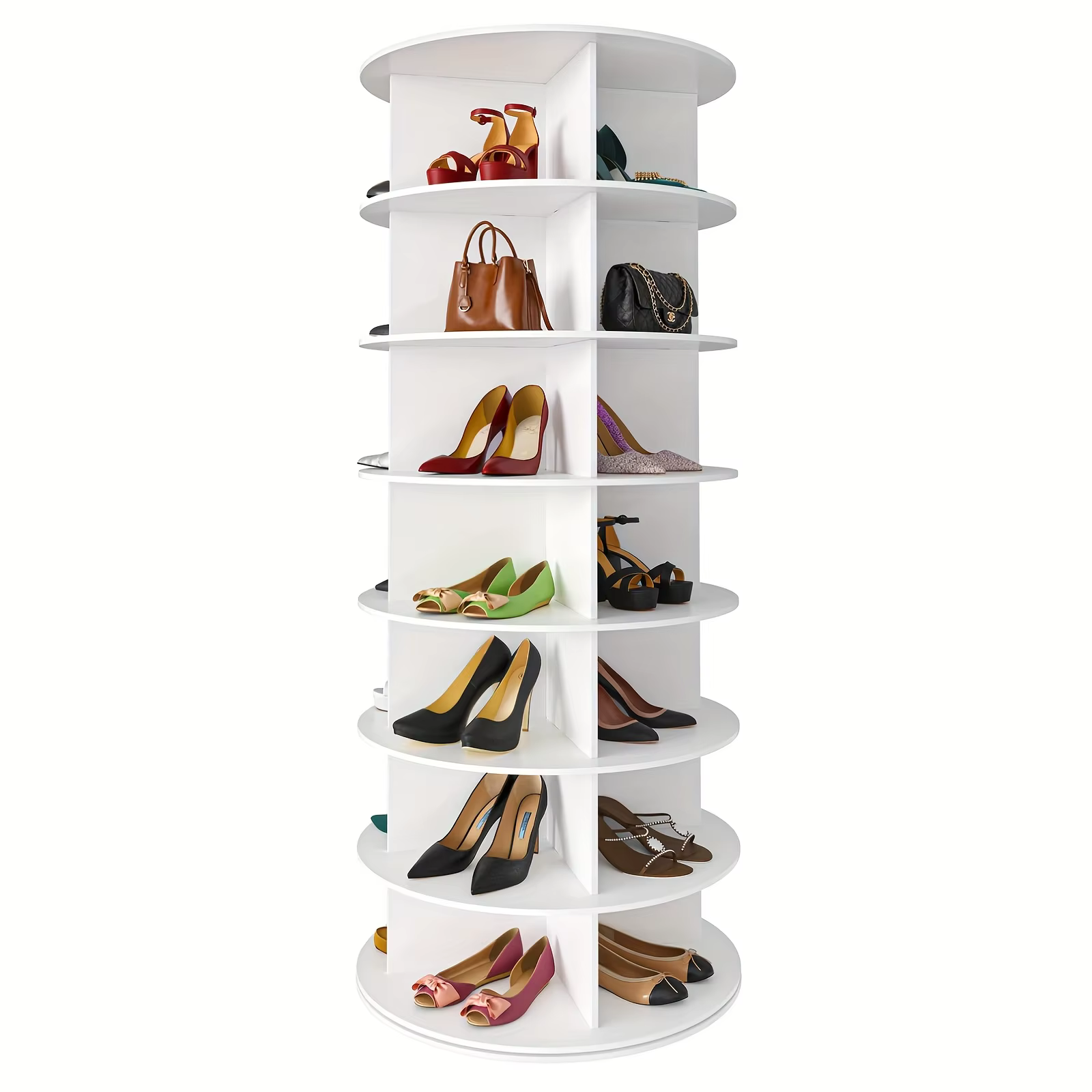 Étagère à chaussures verticale à 7 niveaux - 360 ° Tour rotative | Rangement pliable peu encombrant pour la maison