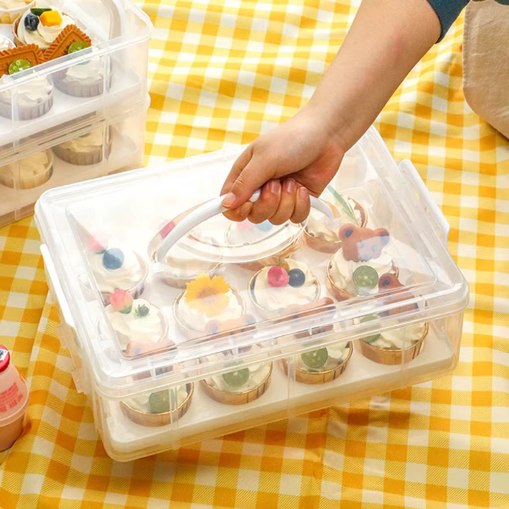 Porte-cupcakes à 2 niveaux Transparent avec couvercle et poignée