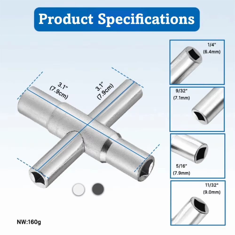 Clé multifonctionnelle 4-en-1 pour robinet