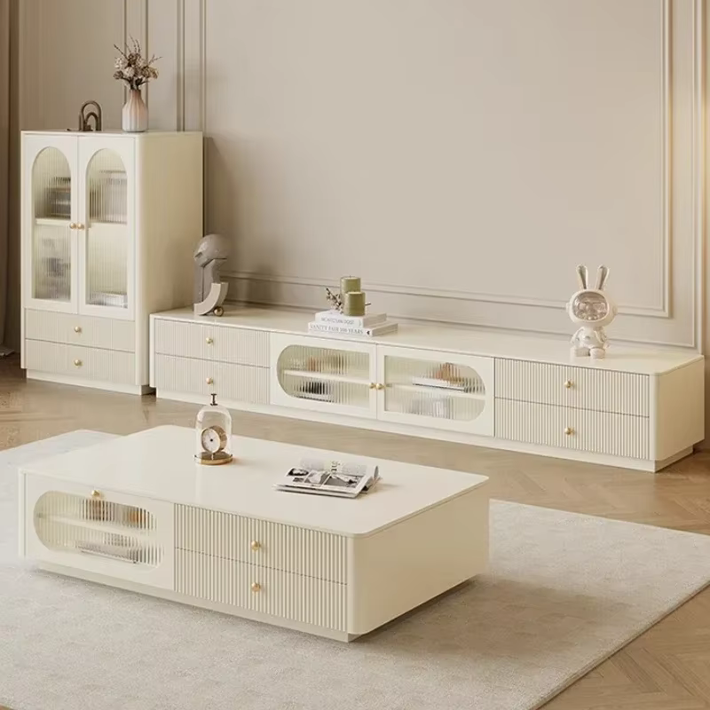 Meuble TV de luxe en bois massif avec tiroirs de rangement
