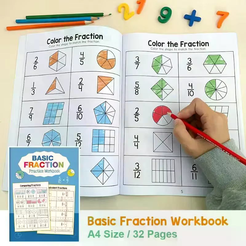 1 pièces école primaire mathématiques livre de Test cognitif Fraction de base apprendre et pratique formation cahier