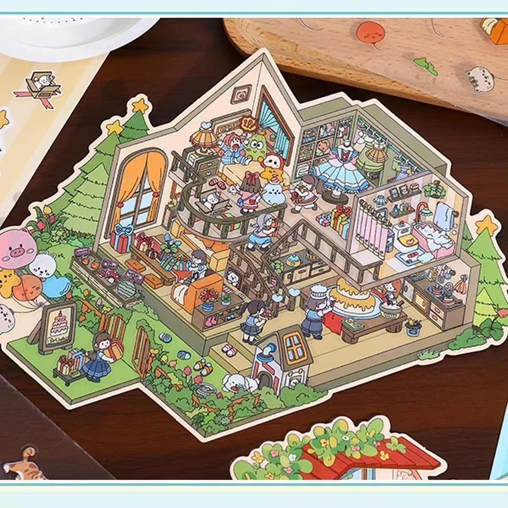 Autocollant 3D de paysage du monde de boîte de sagesse, autocollants de scène de cabine de poche bricolage, cadeau pour enfant, grande taille