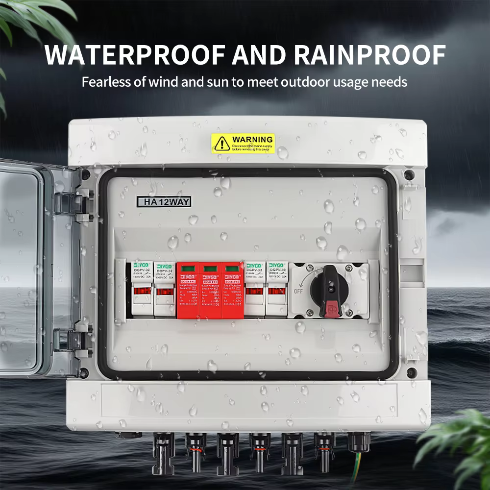 Boîtier de Combinaison Solaire Photovoltaïque DC 2 Entrées 1 Sortie DC 1000V IP65 Étanche à la Pluie avec Protection Foudre Fusible MCB SPD