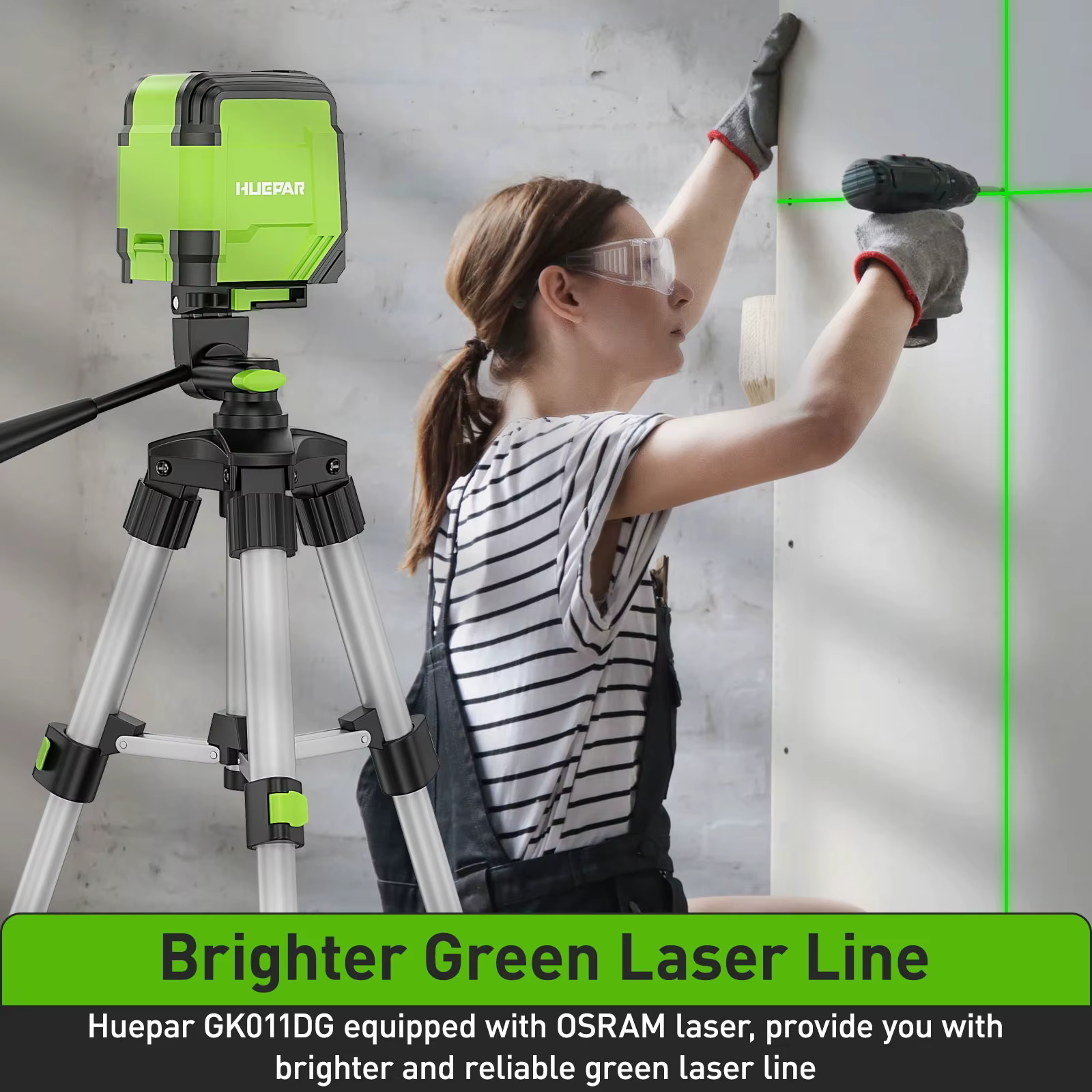 Huepar-Niveau laser à lignes croisées avec trépied de 0.65m