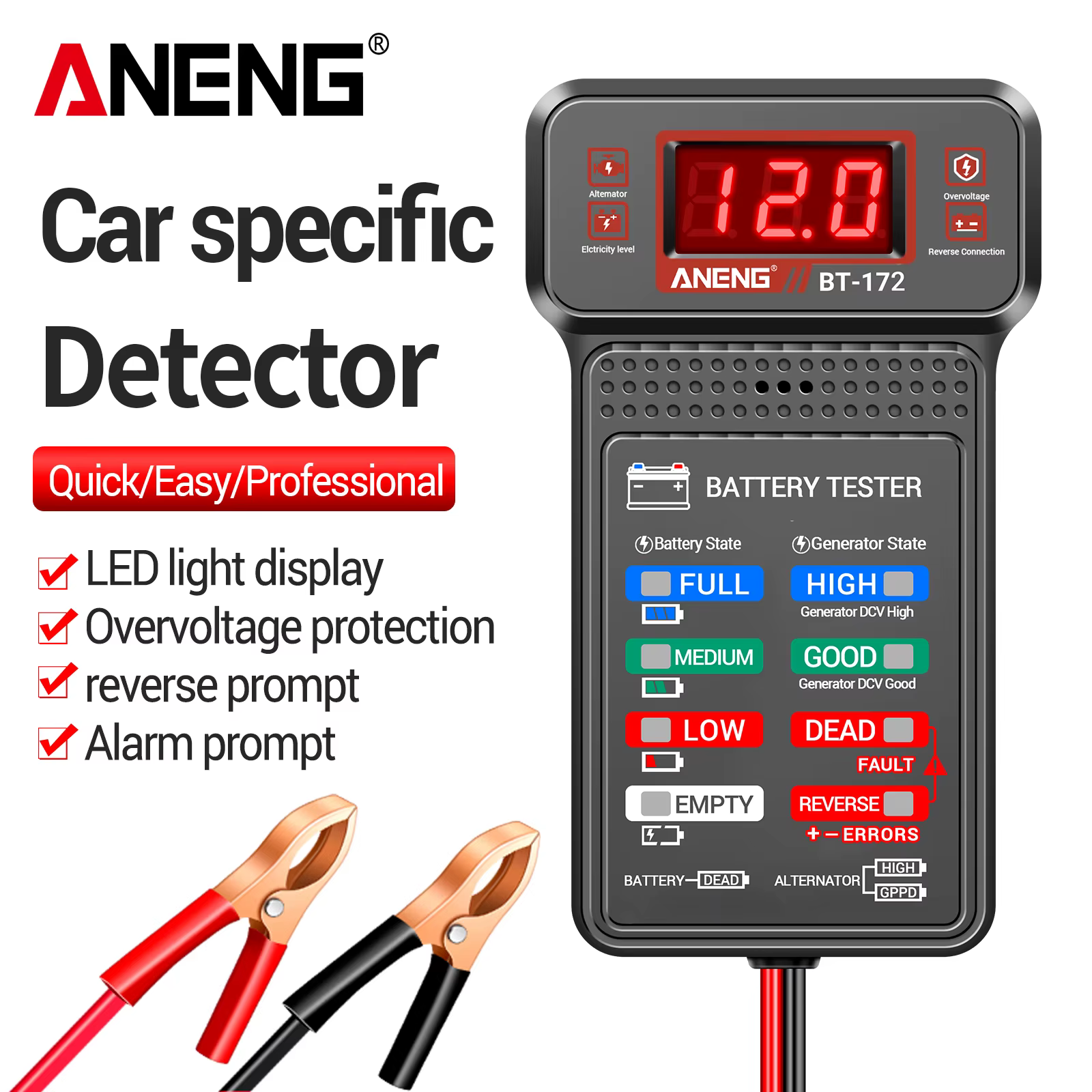 Testeur de batterie automobile ANENG BT-172 12V avec alarme sonore