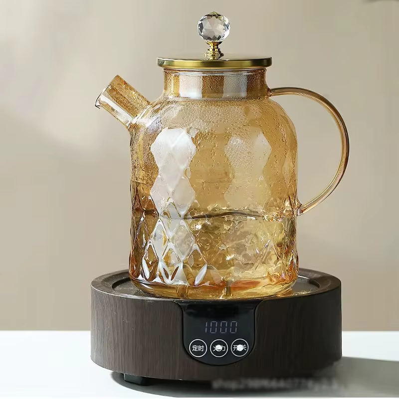JUSTINLAU 1/1.8L théière verre à haute teneur en Borosilicate bouilloire d'eau froide avec couvercle et filtre ambre résistant à la chaleur thé en fleurs