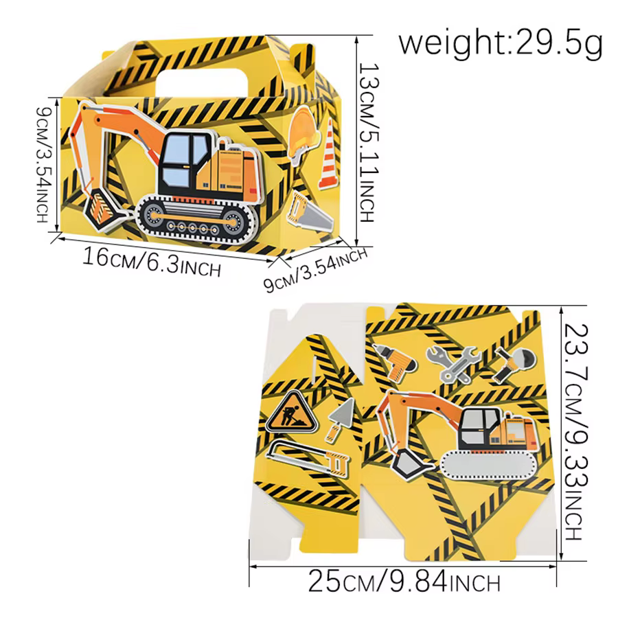 Lot de 12 boîtes cadeaux pour fête sur le thème de la construction