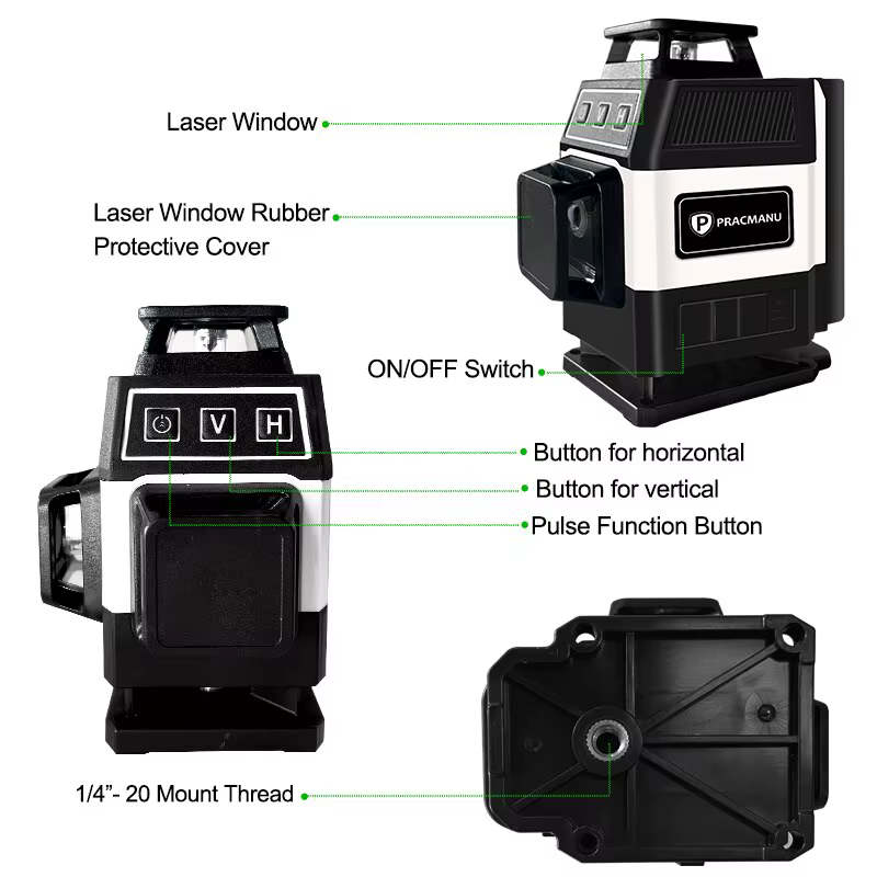 Pracmanu Mini niveau Laser 16 lignes 4D auto-nivelant 360