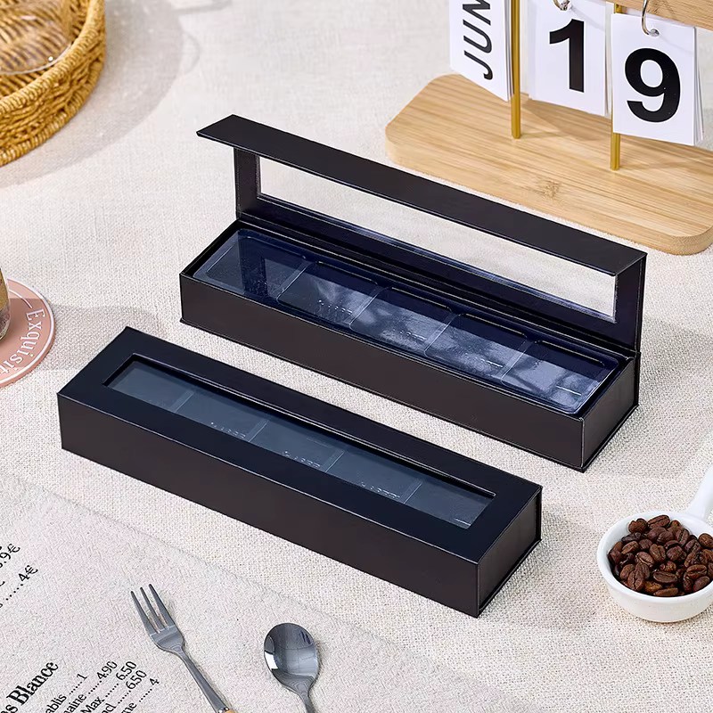 Boîte d'emballage de chocolat à fenêtre transparente 5 pièces, boîte rigide minimaliste, artisanale, haut de gamme, pour la Saint-Valentin, boîte cadeau de chocolat Ferolite