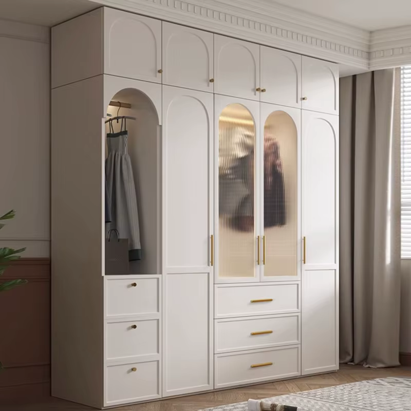 Armoire en bois blanche-française personnalisée, armoire de rangement de luxe moderne pour meubles de maison, vêtements de chambre à coucher
