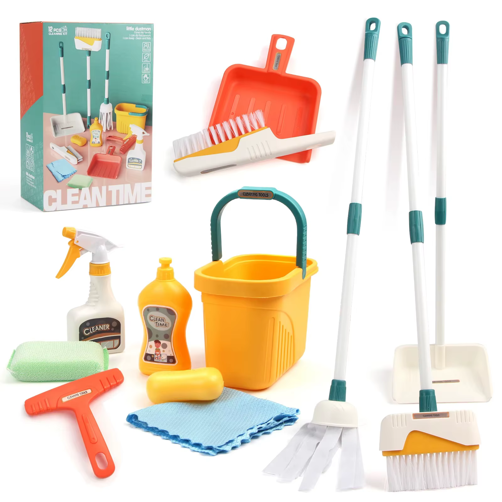 12 pièces/ensemble enfants ensemble de nettoyage fournitures pour travaux ménagers Kit avec pelle à poussière balai