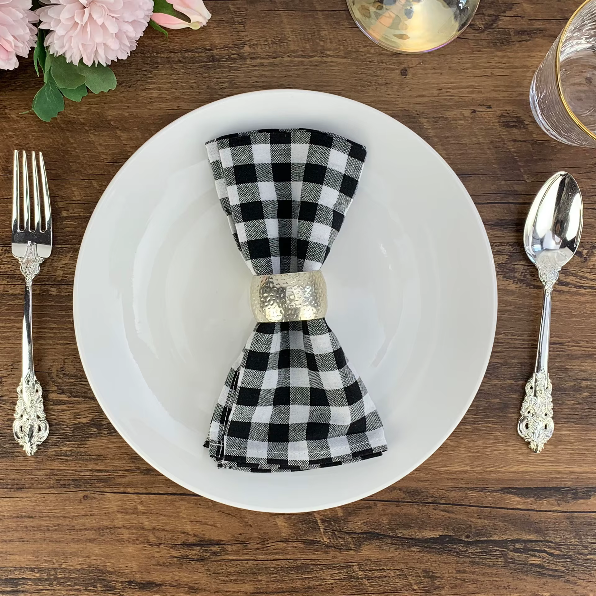 1 pièce 40x40cm Serviette de table en coton à carreaux vichy pour mariage