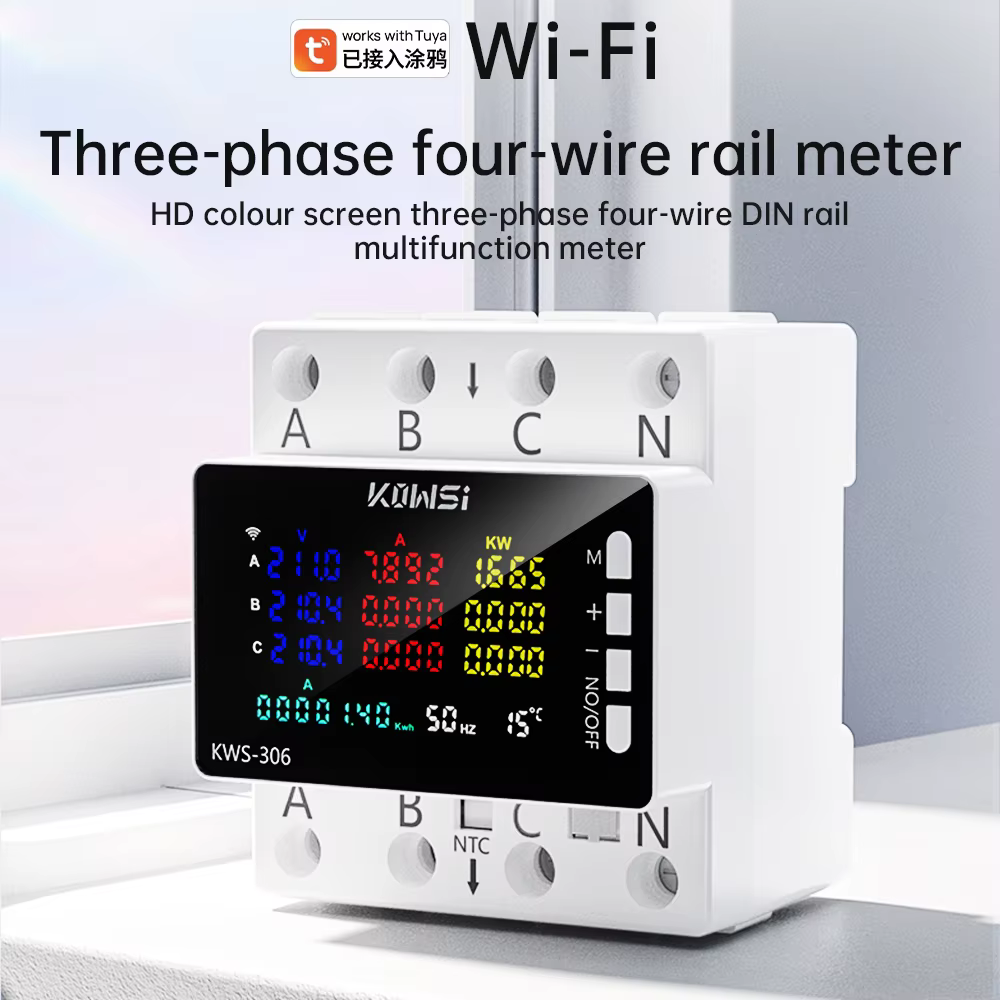 Compteur d'énergie WIFI, moniteur AC AC 85-290V 80A, 3 phases, Rail à 4 fils, protection contre les surtensions, compteur d'électricité