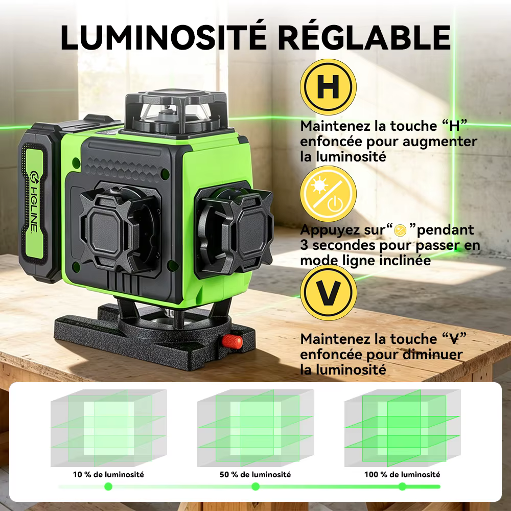 HGLINE 16 lignes niveau Laser APP télécommande niveaux horizontaux verticaux affichage de puissance de la Machine