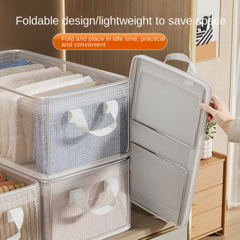1 boîte de rangement transparente en PVC avec cadre en acier solide