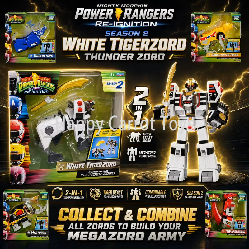 Figurine Power Rangers S2 originale, ensemble de jeu combinable, White Tigerzord, Saba Saber Mask, Coin G2, jouet de collection amélioré pour membre de l'équipe