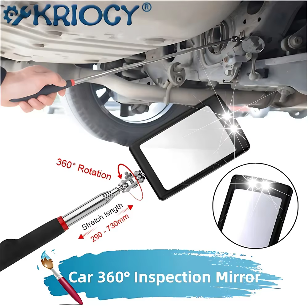 Miroir d'inspection avec éclairage LED 360 ° Lentille de détection télescopique carrée rétractable