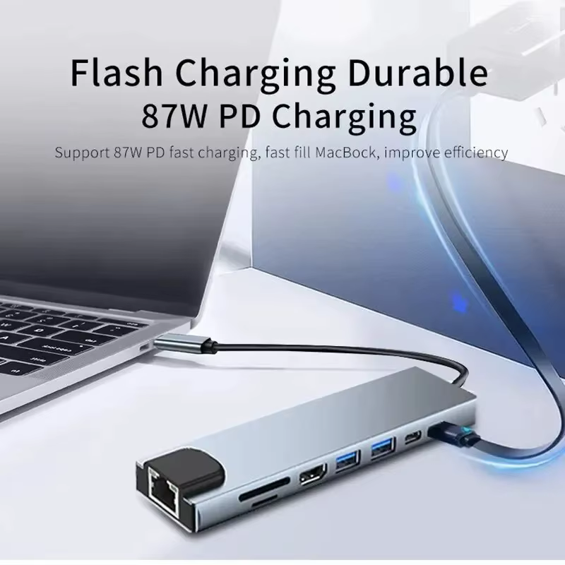 USB C Hub 8In1 7in2 7in1 Type C 3.1 à 4K adaptateur HDMI avec lecteur de carte RJ45 SD/TF PD Charge rapide pour MacBook ordinateur portable
