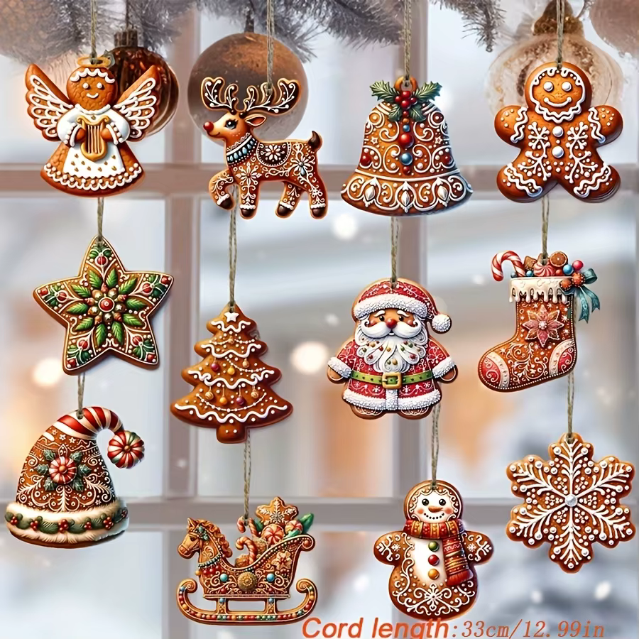 Ensemble d'ornements de noël en bois faits à la main