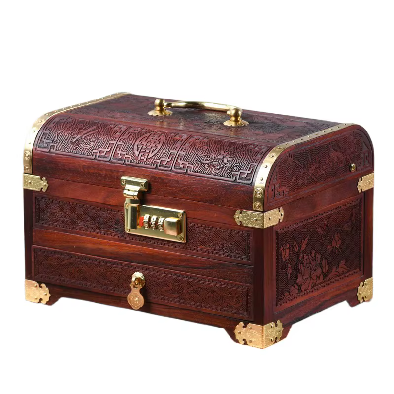 Boîte de rangement pour bijoux en bois massif d'acajou haut de gamme