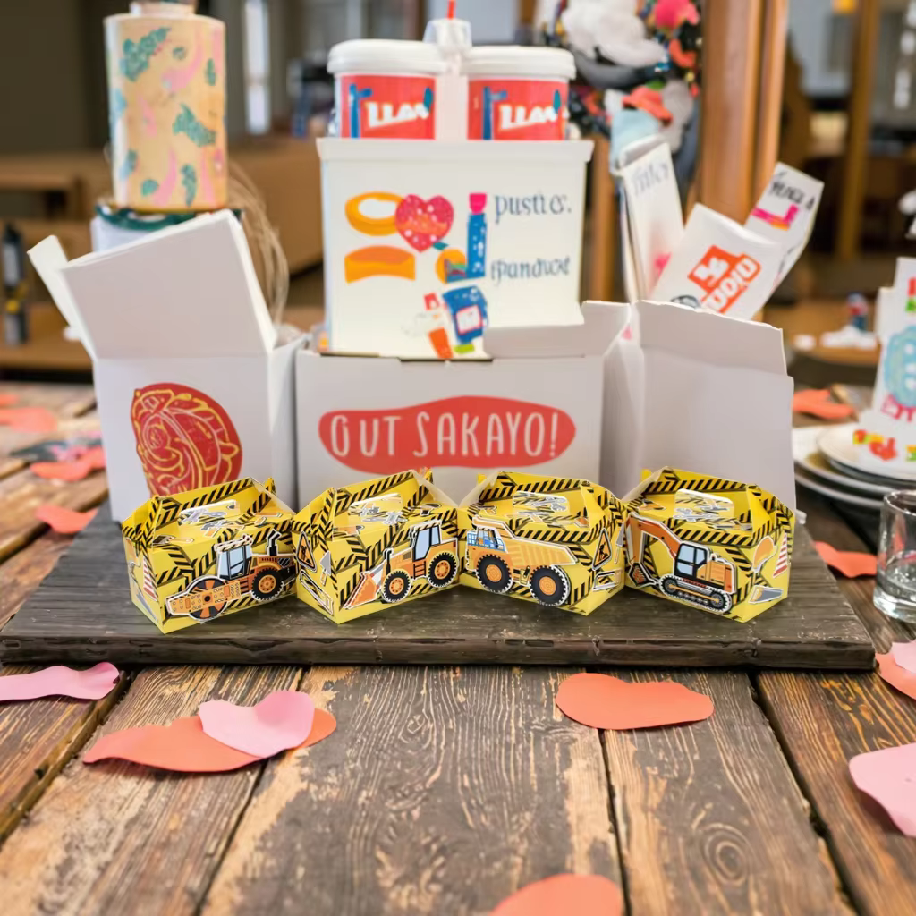 Lot de 12 boîtes cadeaux pour fête sur le thème de la construction