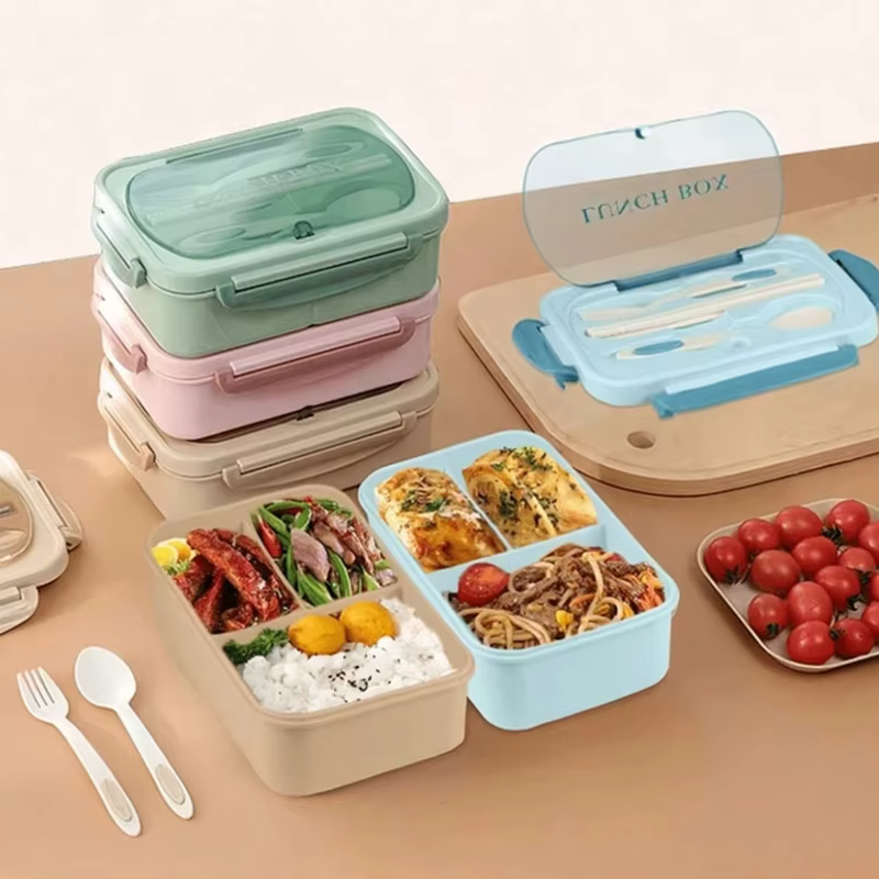 Un récipient alimentaire pour le déjeuner, un ensemble de boîtes bento pour adultes, avec des ustensiles pouvant être placés au micro-ondes et au lave-vaisselle