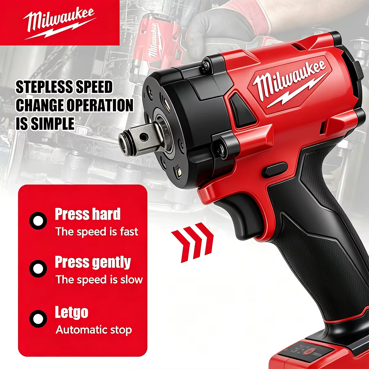 Clé à chocs sans fil Milwaukee 1/2' M18 FUEL Brushless 650N.m 9000RPM avec 3 lumières LED