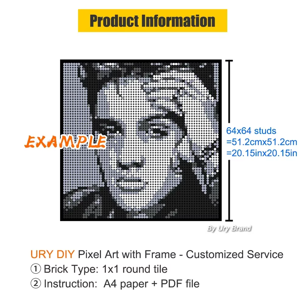 Peinture mosaïque Pixel Art personnalisée, blocs de construction de portrait de conception de photo personnalisée, ensembles MOC bricolage, cadeaux uniques, briques de goujons, 64x64